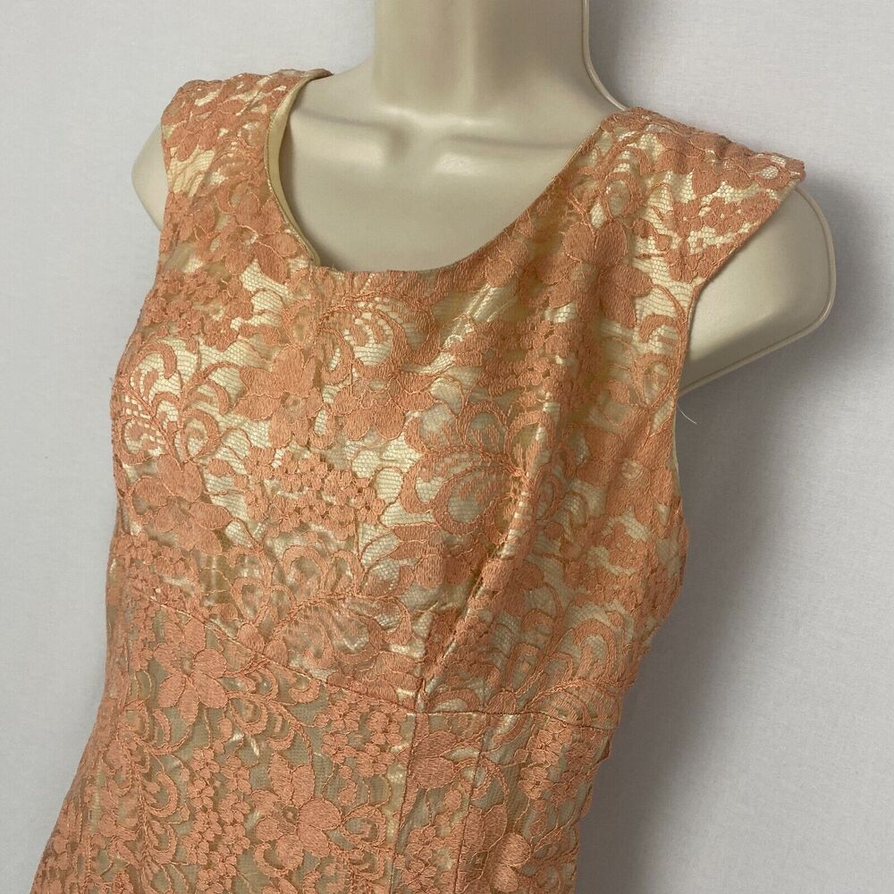 Vintage 50s Dress Womens Small Pink Satin & Lace Midi Wedding Cocktail 36x24x36 - Picture 3 of 14